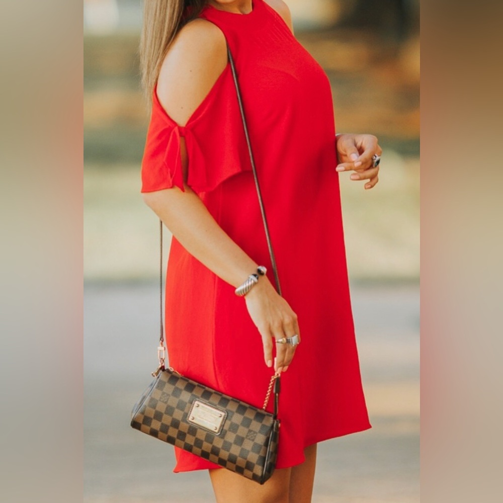 ZARA BASICS Collection Size Medium Red Cold Shoulder MINI/MIDI Dress